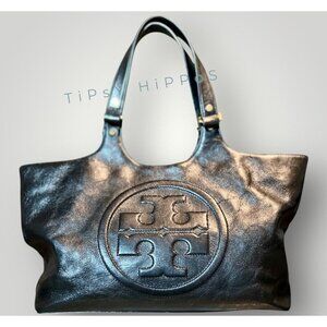 Tory Burch Black Leather Black Bombe Ella Satchel Shoulder Bag